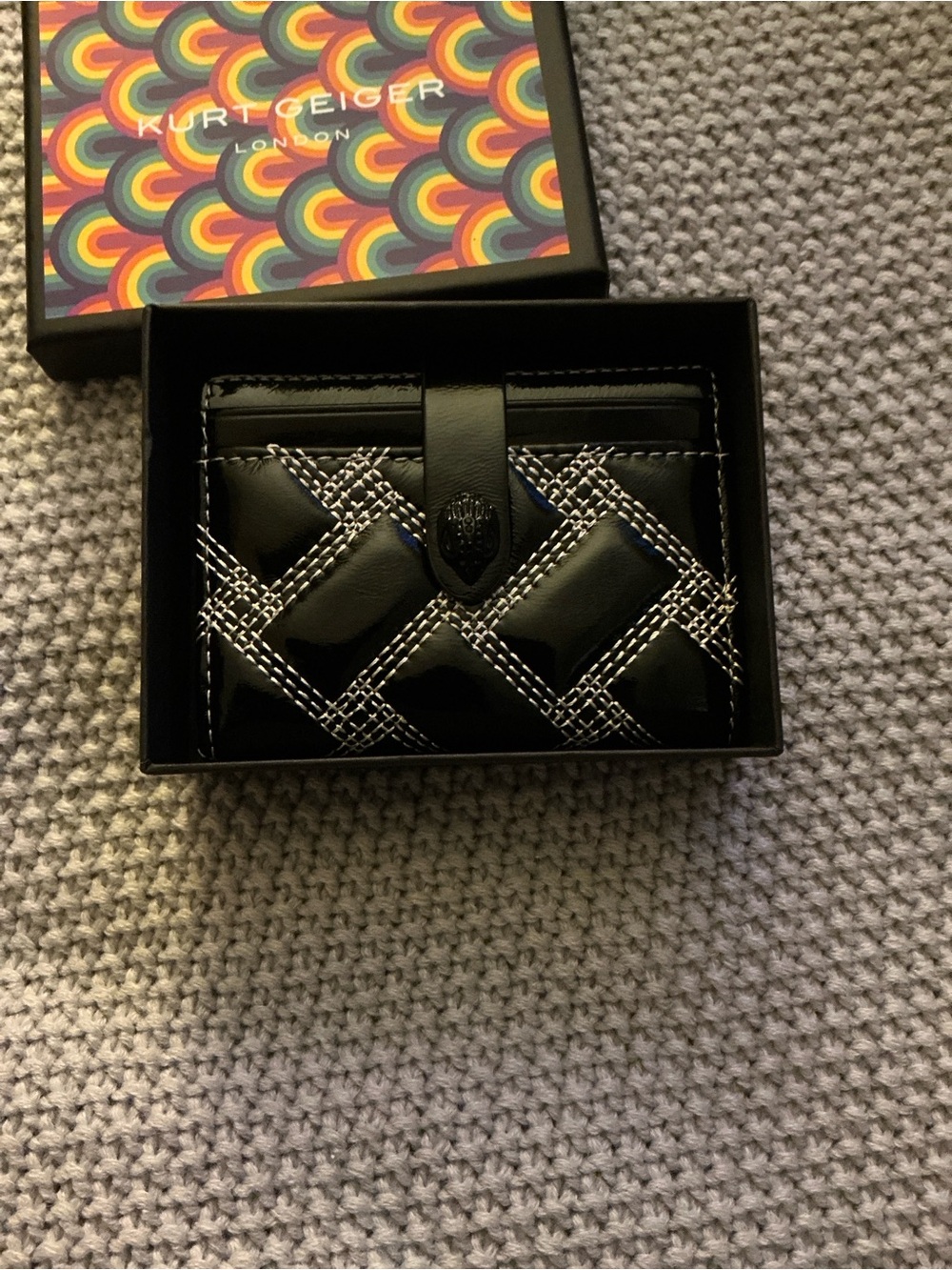 Kurt Geiger Black Quilted Wallet with White Cross Stitch - Picture 5 of 6